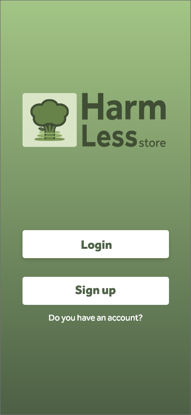 Harmless Store dashboard featuring 75% Daily food intake gauge and eco-action trackers